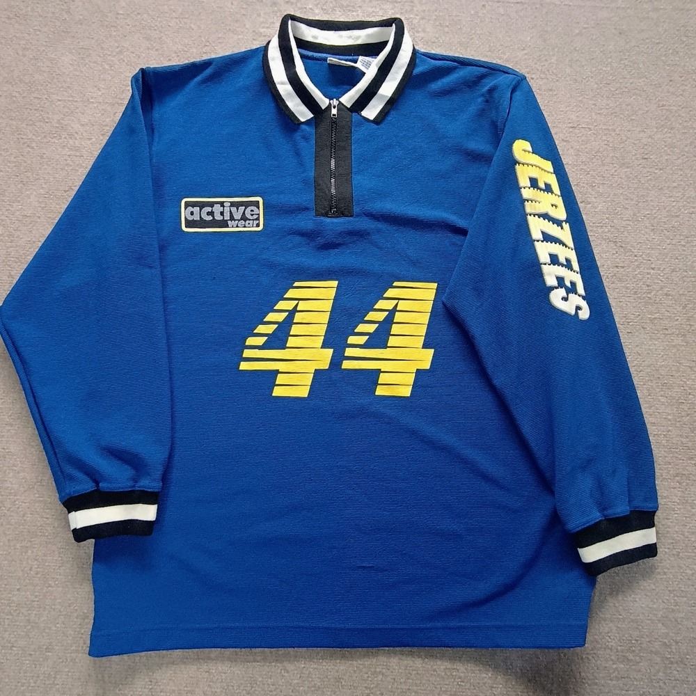 Jerzees‎ Athletic Gear L/S Jersey Blue Mens LARGE Vintage Quarter Zip Streetwear